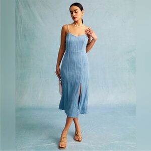 Rihoas blue textured evening dress blue